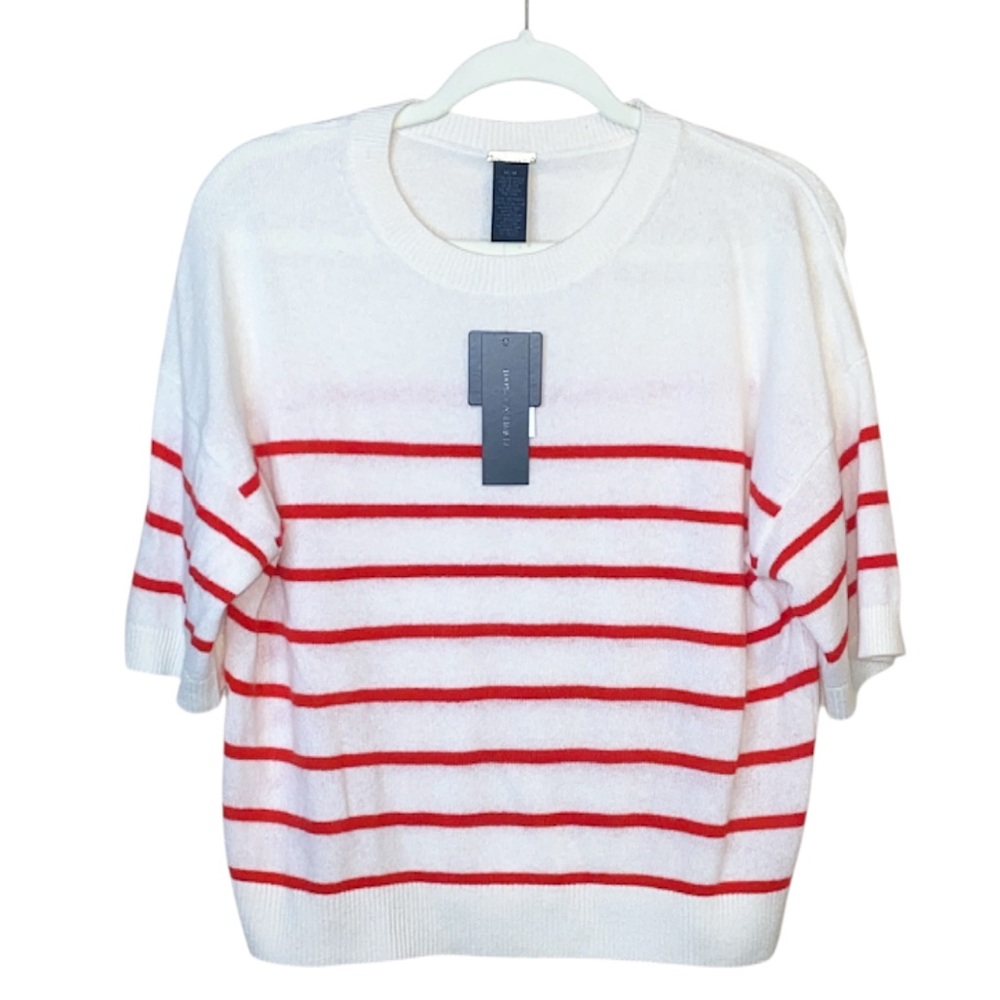 NWT Magaschoni White/Red 100% Cashmere Sweater, Size Medium